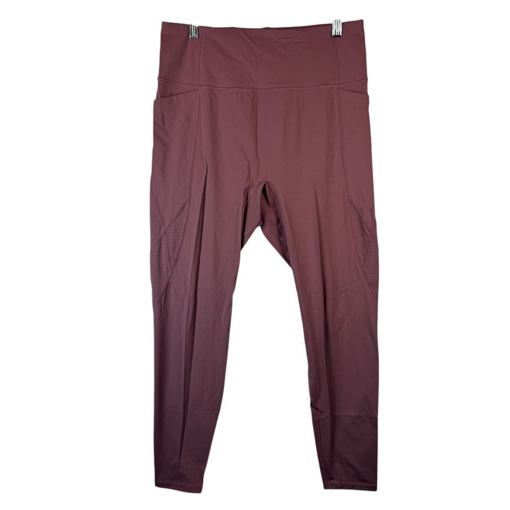 Yvette High Waist Leggings Workout Yoga Pants Pockets XL Mauve Purple